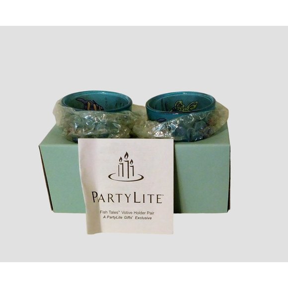 Party Lite Candle Votive Cups Fish Tales Set of 2 Boxed Multicolor 2.75 In. Tall - Picture 12 of 12